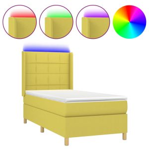 Boxspring met matras en LED stof groentje 100x200 cm