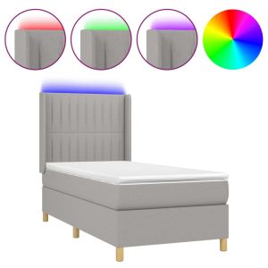 Boxspring met matras en LED stof lichtgrijs 90x200 cm