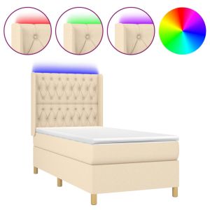 Boxspring met matras en LED stof crèmekleurig 100x200 cm