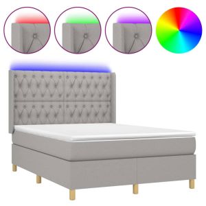 Boxspring met matras en LED stof lichtgrijs 140x190 cm