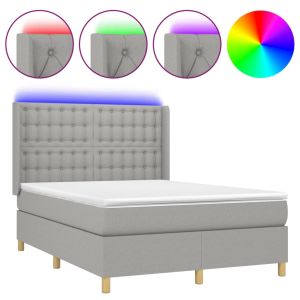 Boxspring met matras en LED stof lichtgrijs 140x190 cm