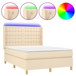 Boxspring met matras en LED stof crèmekleurig 140x190 cm