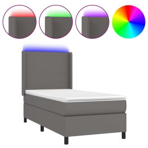 Boxspring met matras en LED kunstleer grijs 80x200 cm