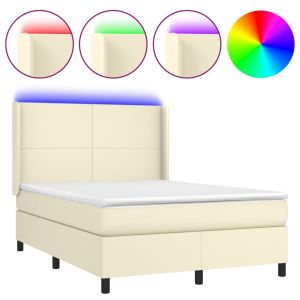 Boxspring met matras en LED kunstleer crèmekleurig 140x200 cm