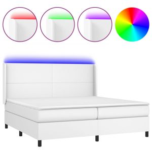 Boxspring met matras en LED kunstleer wit 200x200 cm