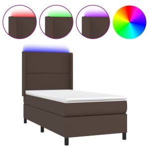 Boxspring met matras en LED kunstleer bruin 80x200 cm