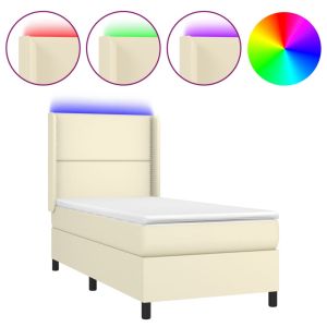 Boxspring met matras en LED kunstleer crèmekleurig 90x200 cm