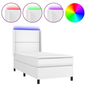 Boxspring met matras en LED kunstleer wit 100x200 cm