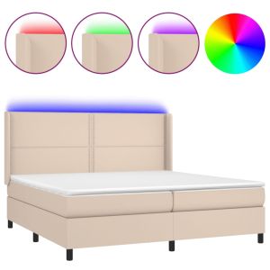 Boxspring met matras en LED kunstleer cappuccinokleur 200x200cm