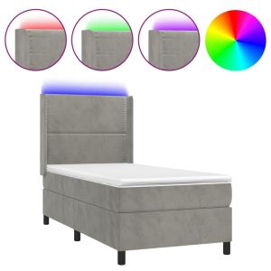 Boxspring met matras en LED fluweel lichtgrijs 100x200 cm