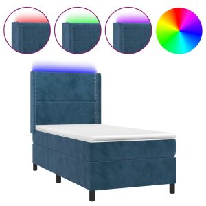 Boxspring met matras en LED fluweel donkerblauw 100x200 cm