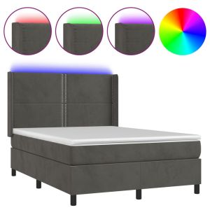 Boxspring met matras en LED fluweel donkergrijs 140x190 cm