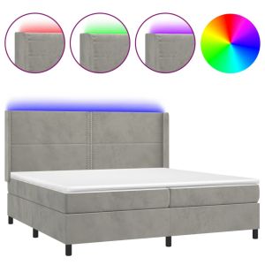 Boxspring met matras en LED fluweel lichtgrijs 200x200 cm