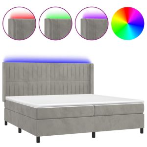 Boxspring met matras en LED fluweel lichtgrijs 200x200 cm