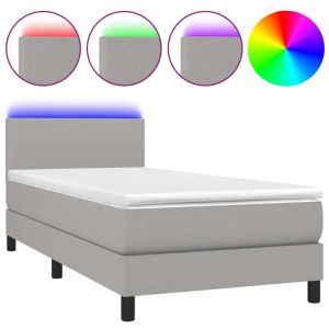 Boxspring met matras en LED stof lichtgrijs 90x200 cm