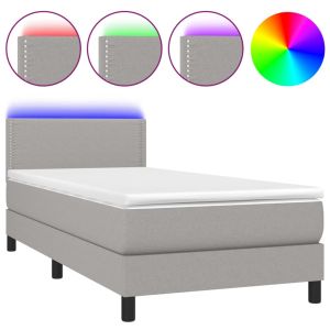 Boxspring met matras en LED stof lichtgrijs 100x200 cm