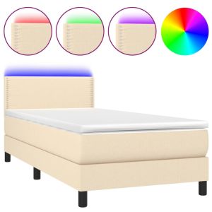 Boxspring met matras en LED stof crèmekleurig 100x200 cm