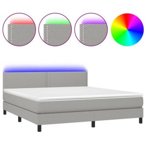 Boxspring met matras en LED stof lichtgrijs 160x200 cm