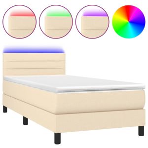 Boxspring met matras en LED stof crèmekleurig 80x200 cm