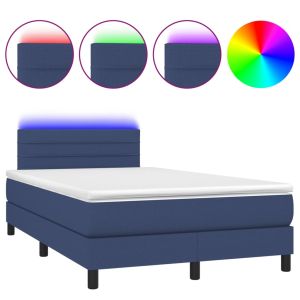 Boxspring met matras en LED stof blauw 120x200 cm