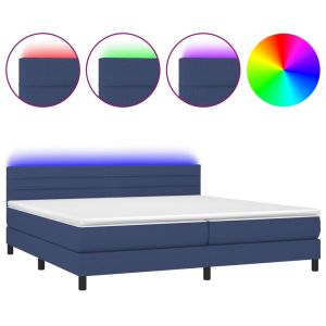 Boxspring met matras en LED stof blauw 200x200 cm