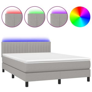 Boxspring met matras en LED stof lichtgrijs 140x200 cm