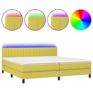 Boxspring met matras en LED stof groentje 200x200 cm