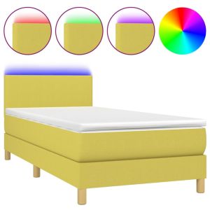Boxspring met matras en LED stof groentje 100x200 cm