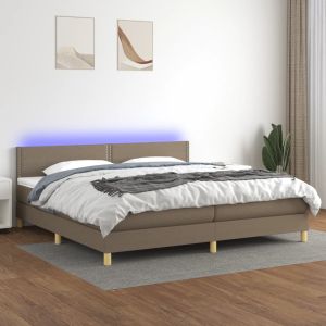 Boxspring met matras en LED stof taupe 200x200 cm