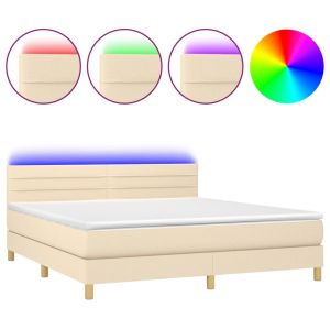 Boxspring met matras en LED stof crèmekleurig 180x200 cm