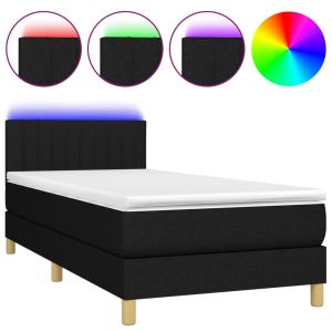 Boxspring met matras en LED stof zwart 90x200 cm