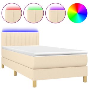 Boxspring met matras en LED stof crèmekleurig 100x200 cm