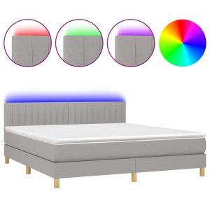 Boxspring met matras en LED stof lichtgrijs 180x200 cm