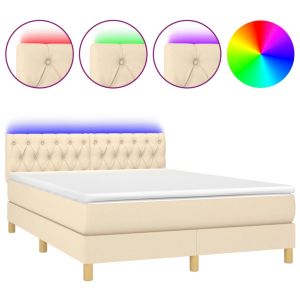 Boxspring met matras en LED stof crèmekleurig 140x190 cm