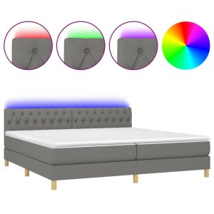 Boxspring met matras en LED stof donkergrijs 200x200 cm