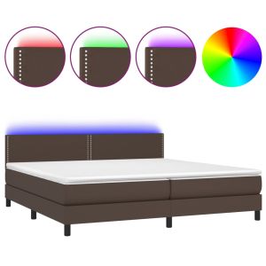 Boxspring met matras en LED kunstleer bruin 200x200 cm