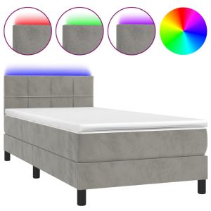 Boxspring met matras en LED fluweel lichtgrijs 100x200 cm