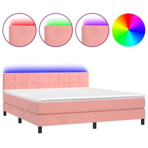 Boxspring met matras en LED fluweel roze 180x200 cm