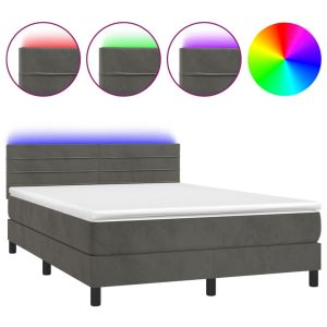Boxspring met matras en LED fluweel donkergrijs 140x190 cm