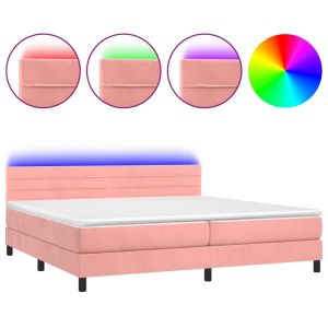 Boxspring met matras en LED fluweel roze 200x200 cm