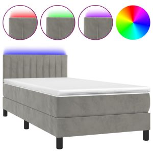 Boxspring met matras en LED fluweel lichtgrijs 90x190 cm