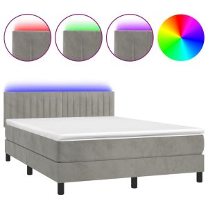 Boxspring met matras en LED fluweel lichtgrijs 140x200 cm