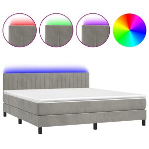 Boxspring met matras en LED fluweel lichtgrijs 160x200 cm