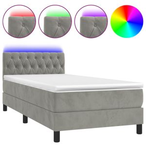 Boxspring met matras en LED fluweel lichtgrijs 100x200 cm