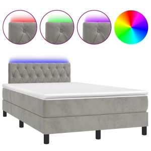 Boxspring met matras en LED fluweel lichtgrijs 120x200 cm
