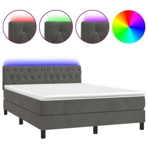 Boxspring met matras en LED fluweel donkergrijs 140x200 cm
