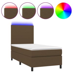 Boxspring met matras en LED stof donkerbruin 100x200 cm