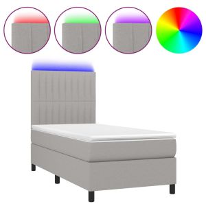 Boxspring met matras en LED stof lichtgrijs 90x200 cm