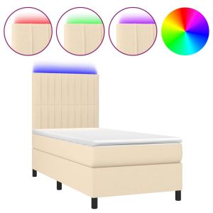 Boxspring met matras en LED stof crèmekleurig 100x200 cm