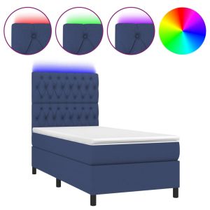 Boxspring met matras en LED stof blauw 90x200 cm